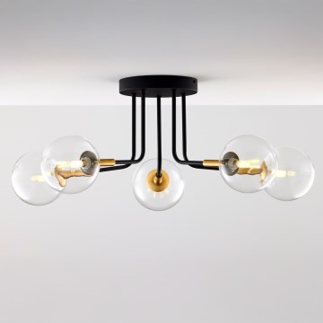Jupiter 2040 - Lustr na tyči BURANO 5xG9/10W/230V černá/zlatá/čirá
