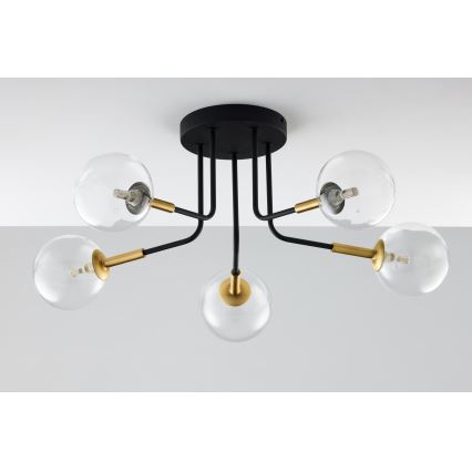 Jupiter 2040 - Lustr na tyči BURANO 5xG9/10W/230V černá/zlatá/čirá