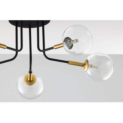 Jupiter 2040 - Lustr na tyči BURANO 5xG9/10W/230V černá/zlatá/čirá