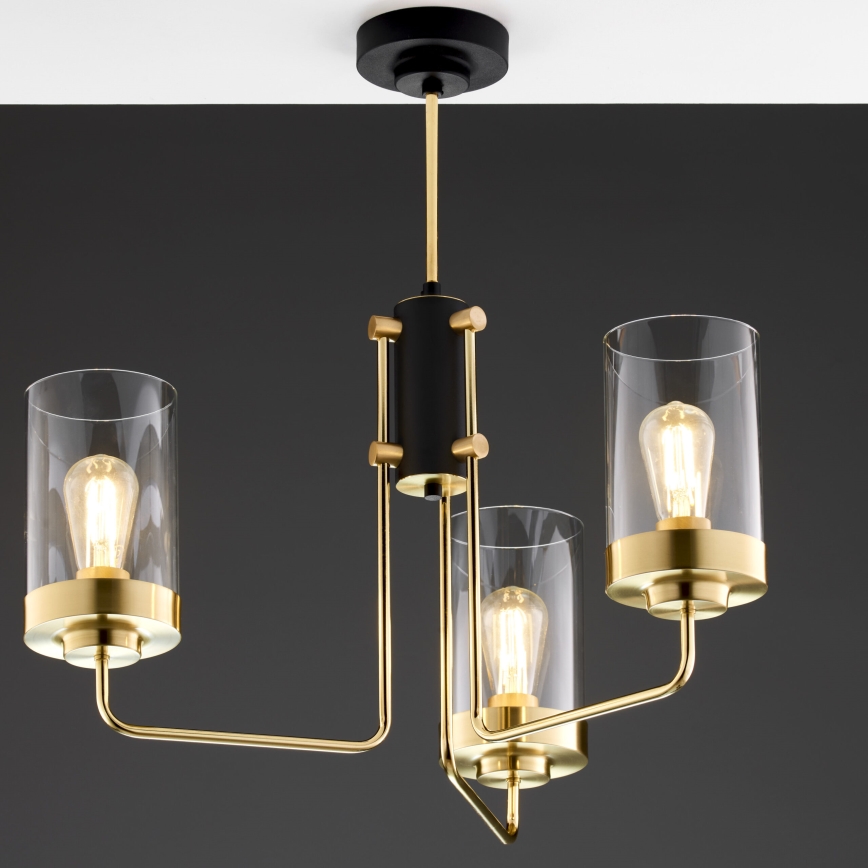 Jupiter 2087 - Lustr na tyči RAMIREZ 3xE27/15W/230V zlatá/černá