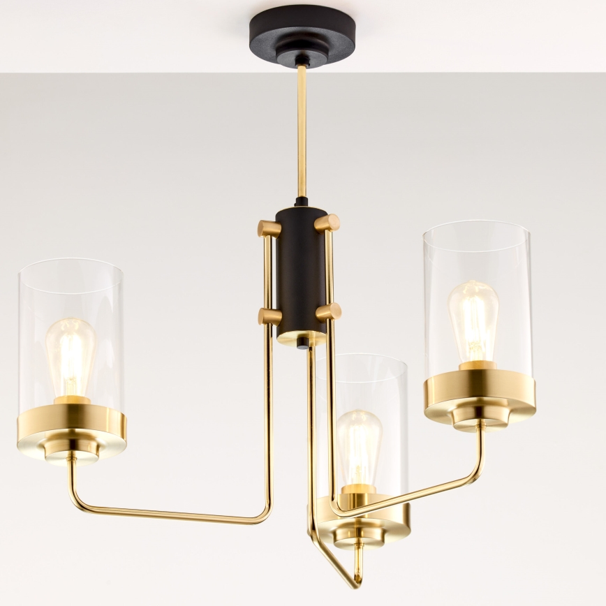 Jupiter 2087 - Lustr na tyči RAMIREZ 3xE27/15W/230V zlatá/černá