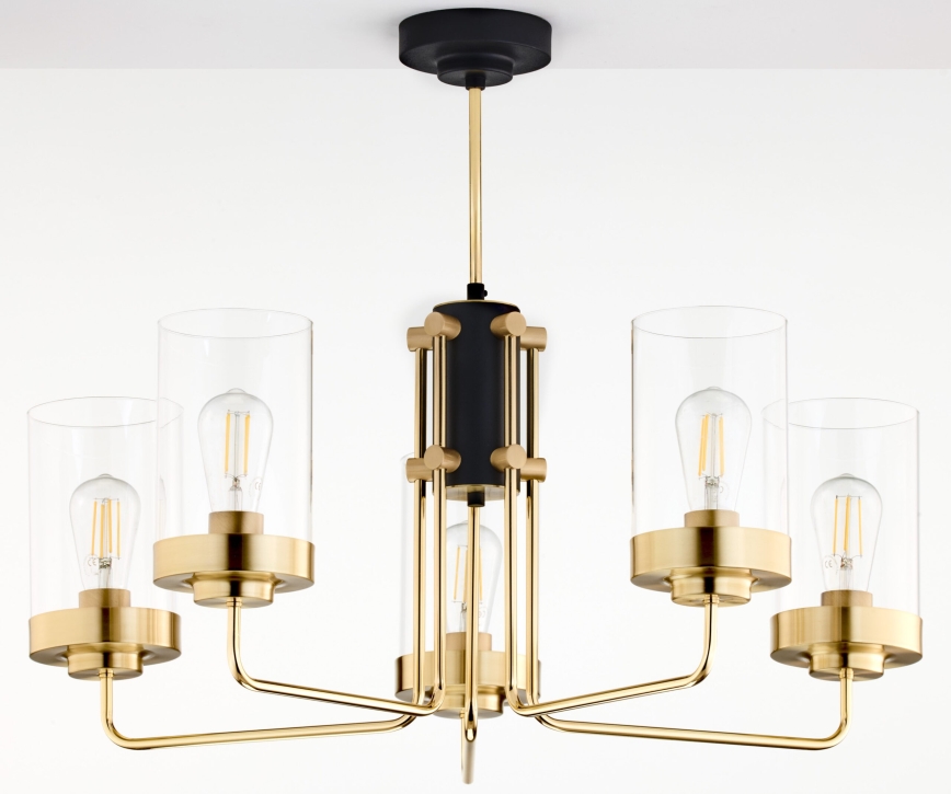 Jupiter 2088 - Lustr na tyči RAMIREZ 5xE27/15W/230V zlatá/černá