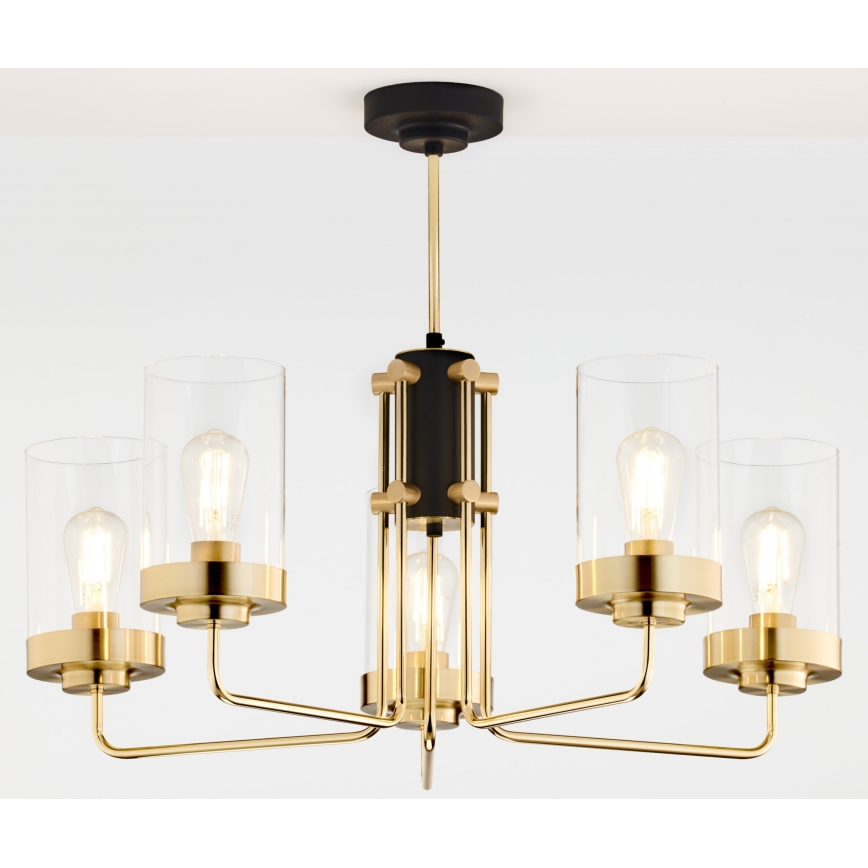 Jupiter 2088 - Lustr na tyči RAMIREZ 5xE27/15W/230V zlatá/černá