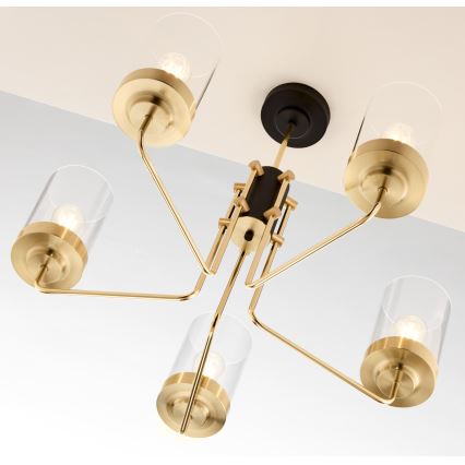 Jupiter 2088 - Lustr na tyči RAMIREZ 5xE27/15W/230V zlatá/černá