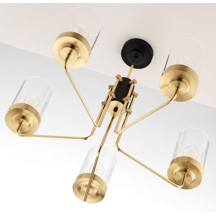 Jupiter 2088 - Lustr na tyči RAMIREZ 5xE27/15W/230V zlatá/černá