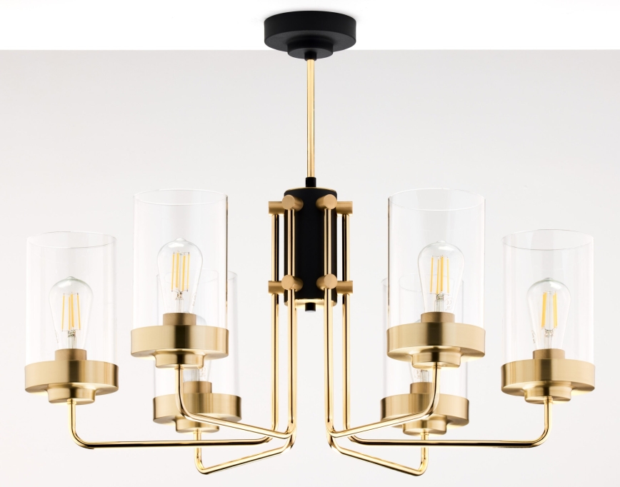 Jupiter 2089 - Lustr na tyči RAMIREZ 6xE27/15W/230V zlatá/černá