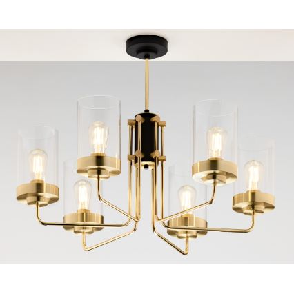 Jupiter 2089 - Lustr na tyči RAMIREZ 6xE27/15W/230V zlatá/černá