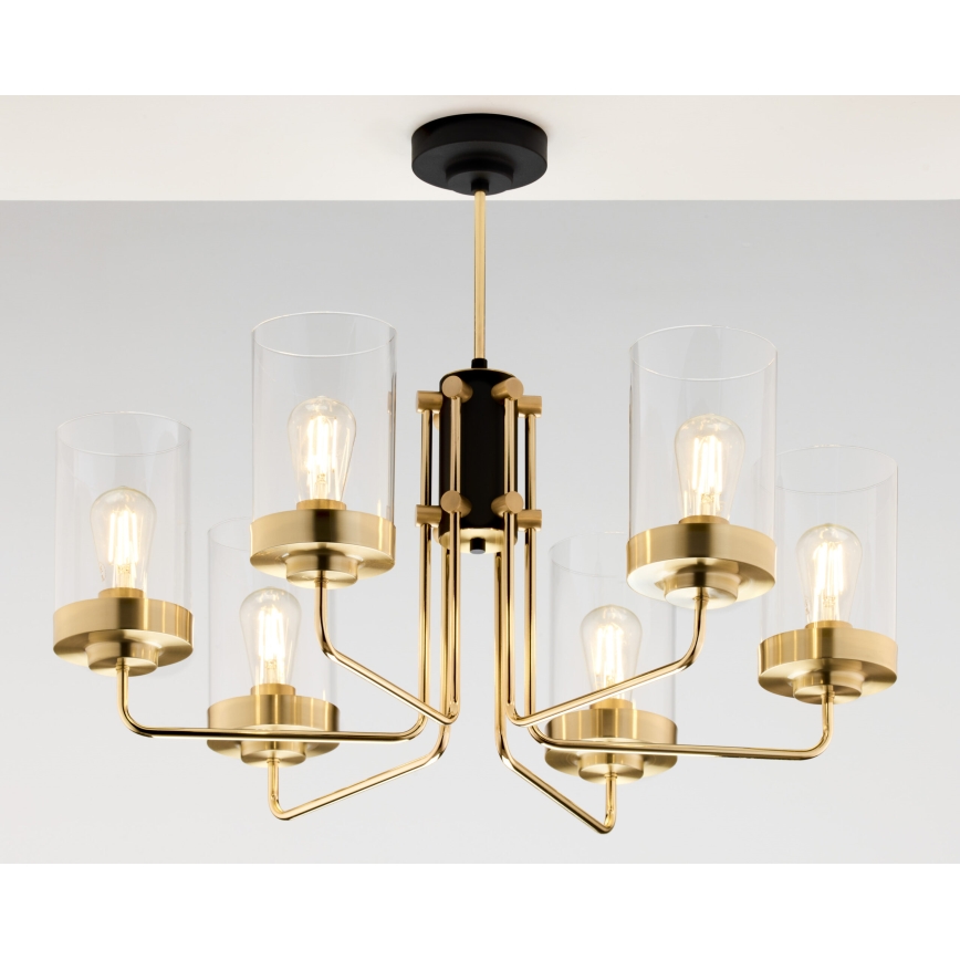 Jupiter 2089 - Lustr na tyči RAMIREZ 6xE27/15W/230V zlatá/černá