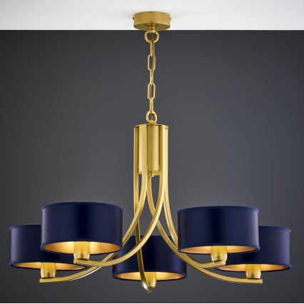 Jupiter 2094 - Lustr na řetězu ARTHUR 5xE27/15W/230V modrá/zlatá