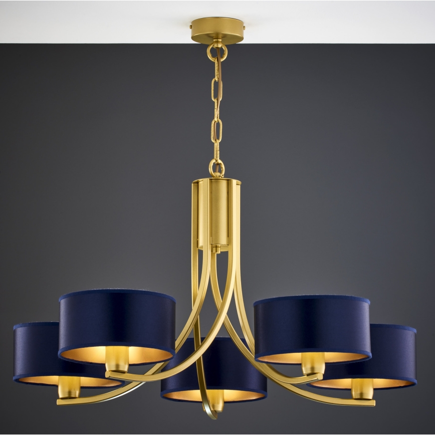 Jupiter 2094 - Lustr na řetězu ARTHUR 5xE27/15W/230V modrá/zlatá