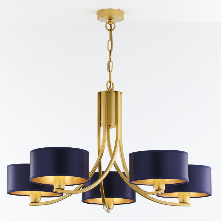 Jupiter 2094 - Lustr na řetězu ARTHUR 5xE27/15W/230V modrá/zlatá