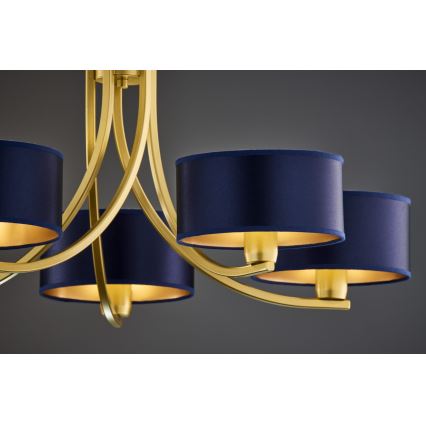 Jupiter 2094 - Lustr na řetězu ARTHUR 5xE27/15W/230V modrá/zlatá