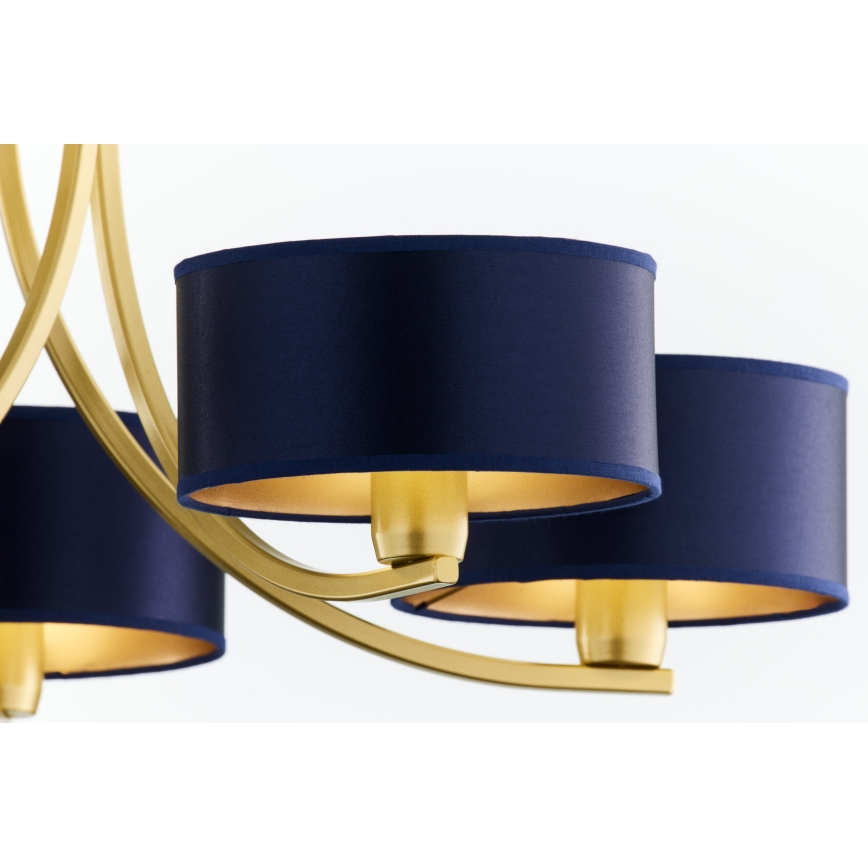 Jupiter 2094 - Lustr na řetězu ARTHUR 5xE27/15W/230V modrá/zlatá