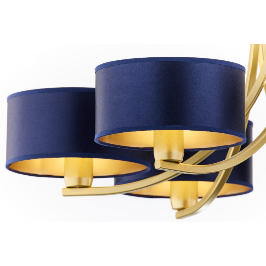 Jupiter 2095 - Lustr na řetězu ARTHUR 6xE27/15W/230V modrá/zlatá