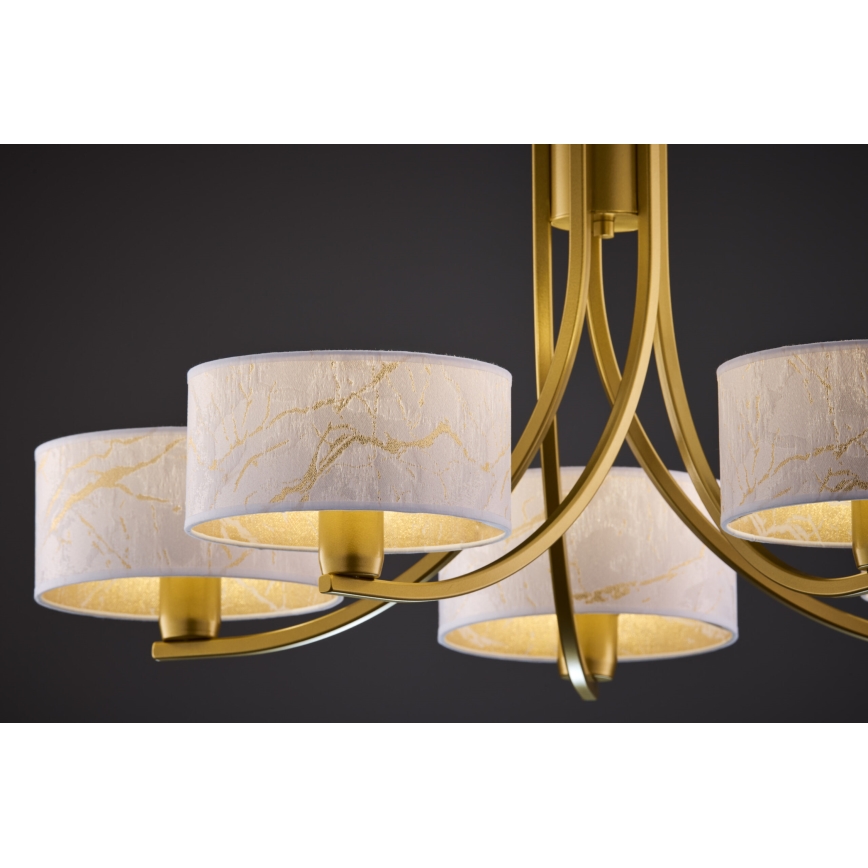 Jupiter 2097 - Lustr na řetězu ARTHUR 5xE27/15W/230V bílá/zlatá/dekor mramoru