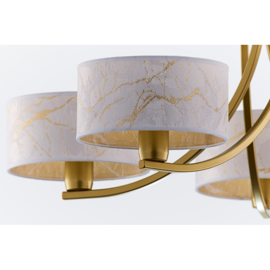 Jupiter 2097 - Lustr na řetězu ARTHUR 5xE27/15W/230V bílá/zlatá/dekor mramoru