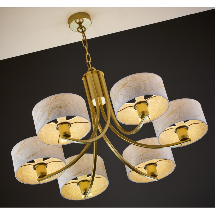 Jupiter 2098 - Lustr na řetězu ARTHUR 6xE27/15W/230V bílá/zlatá/dekor mramoru
