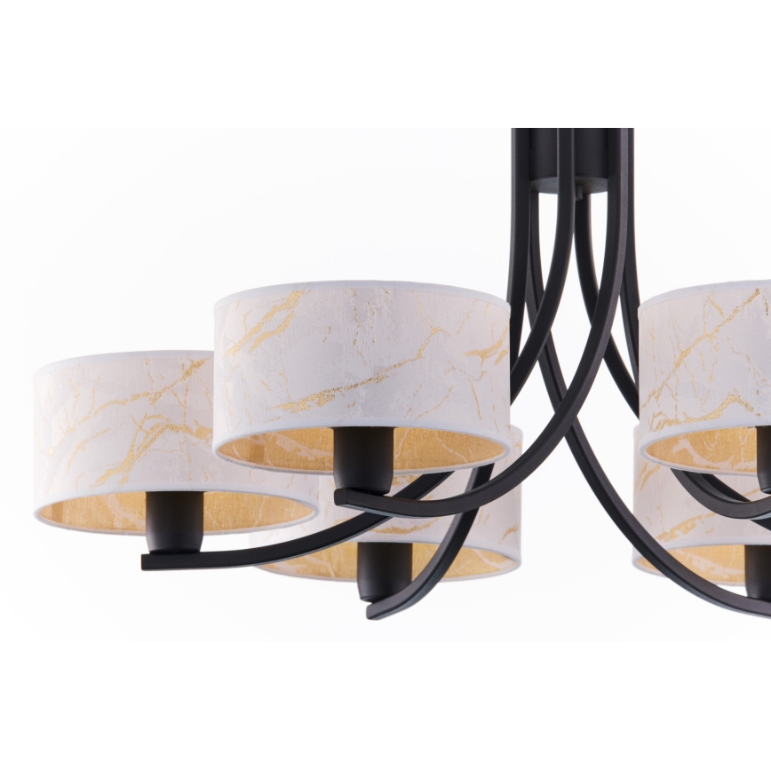 Jupiter 2105 - Lustr na řetězu ARTHUR 6xE27/15W/230V bílá/černá/dekor mramoru