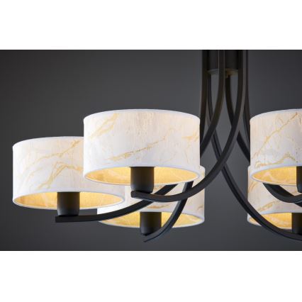 Jupiter 2105 - Lustr na řetězu ARTHUR 6xE27/15W/230V bílá/černá/dekor mramoru