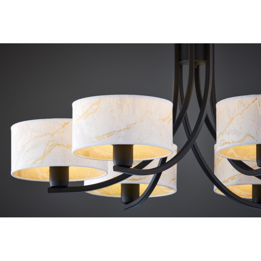 Jupiter 2105 - Lustr na řetězu ARTHUR 6xE27/15W/230V bílá/černá/dekor mramoru