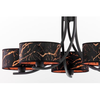 Jupiter 2107 - Lustr na řetězu ARTHUR 5xE27/15W/230V černá/oranžová/dekor mramoru