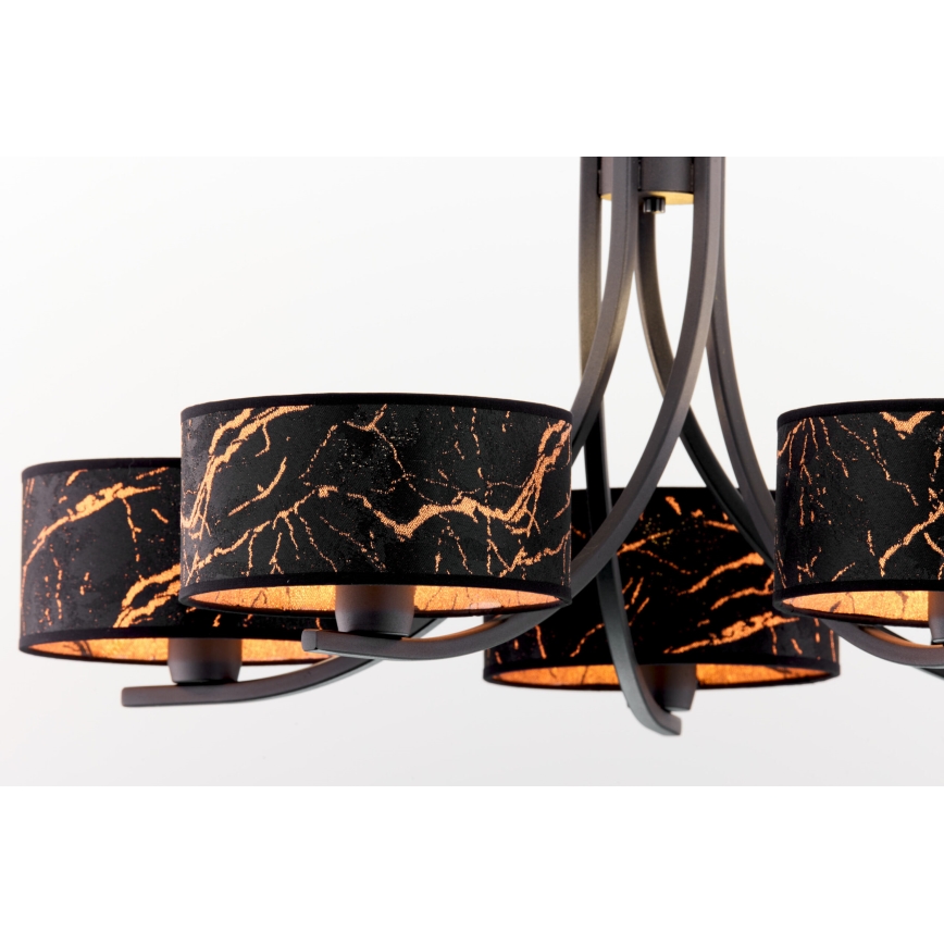 Jupiter 2107 - Lustr na řetězu ARTHUR 5xE27/15W/230V černá/oranžová/dekor mramoru