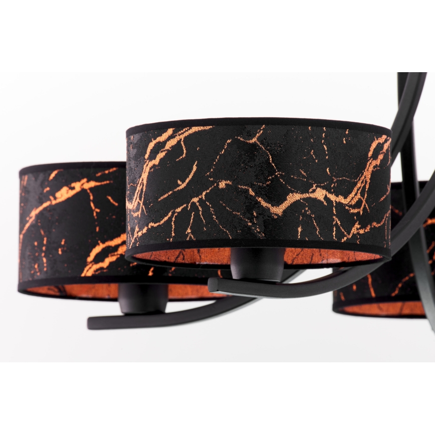 Jupiter 2107 - Lustr na řetězu ARTHUR 5xE27/15W/230V černá/oranžová/dekor mramoru