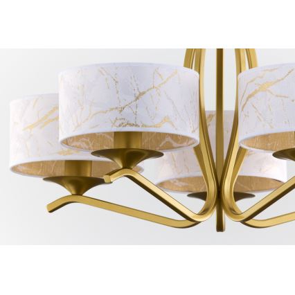 Jupiter 2110 - Lustr na tyči KASZMIR 5xE27/15W/230V bílá/zlatá/dekor mramoru