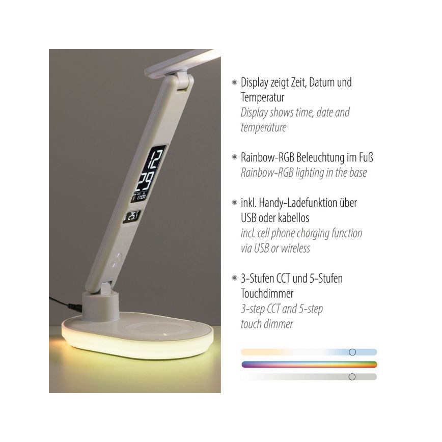 JUST LIGHT. 11018-16 - LED RGBW Stmívatelná dotyková stolní lampa s bezdrátovým nabíjením TINA LED/4W/230V bílá