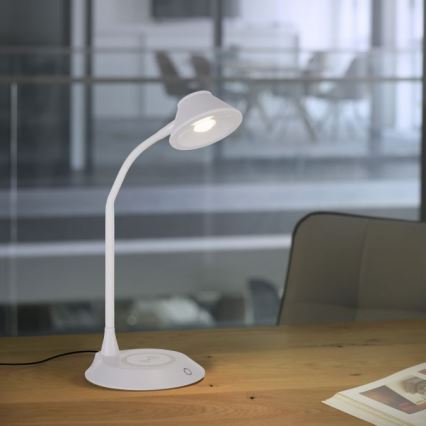 JUST LIGHT. 14414-16 - LED Stmívatelná flexibilní dotyková stolní lampa s bezdrátovým nabíjením PUCKI LED/4,5W/230V bílá