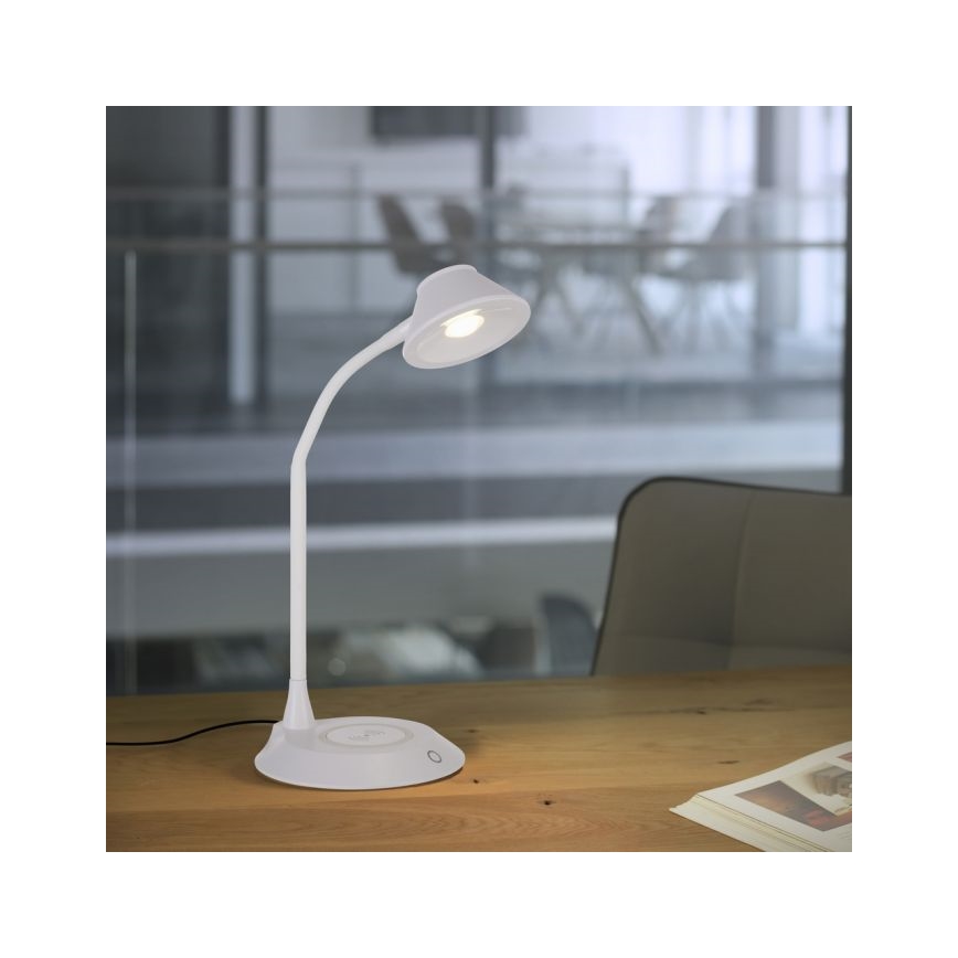 JUST LIGHT. 14414-16 - LED Stmívatelná flexibilní dotyková stolní lampa s bezdrátovým nabíjením PUCKI LED/4,5W/230V bílá