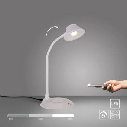 JUST LIGHT. 14414-16 - LED Stmívatelná flexibilní dotyková stolní lampa s bezdrátovým nabíjením PUCKI LED/4,5W/230V bílá