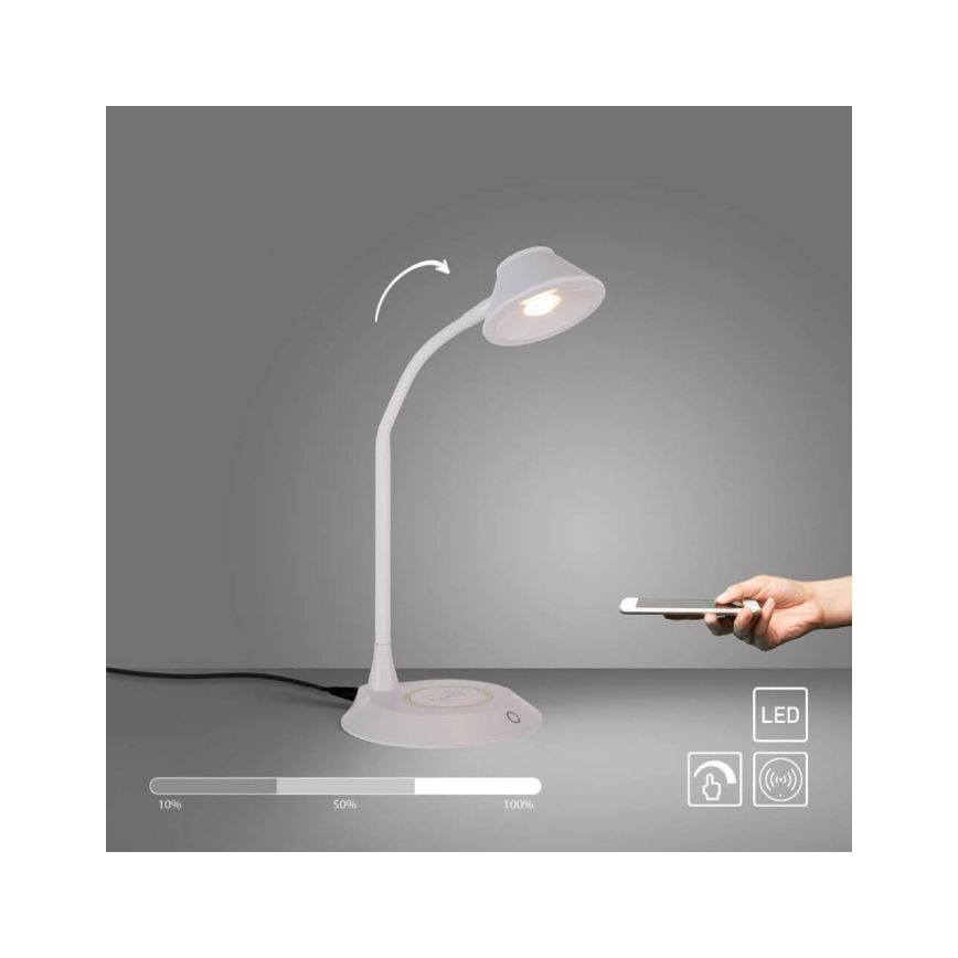 JUST LIGHT. 14414-16 - LED Stmívatelná flexibilní dotyková stolní lampa s bezdrátovým nabíjením PUCKI LED/4,5W/230V bílá