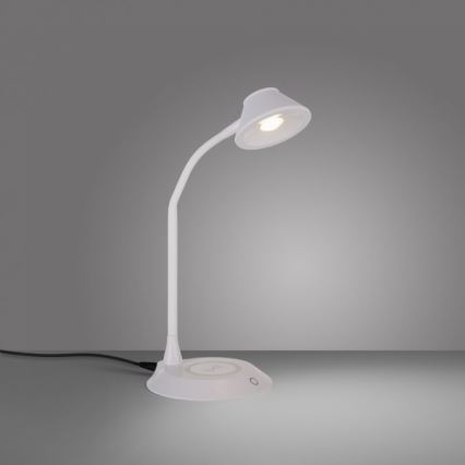 JUST LIGHT. 14414-16 - LED Stmívatelná flexibilní dotyková stolní lampa s bezdrátovým nabíjením PUCKI LED/4,5W/230V bílá