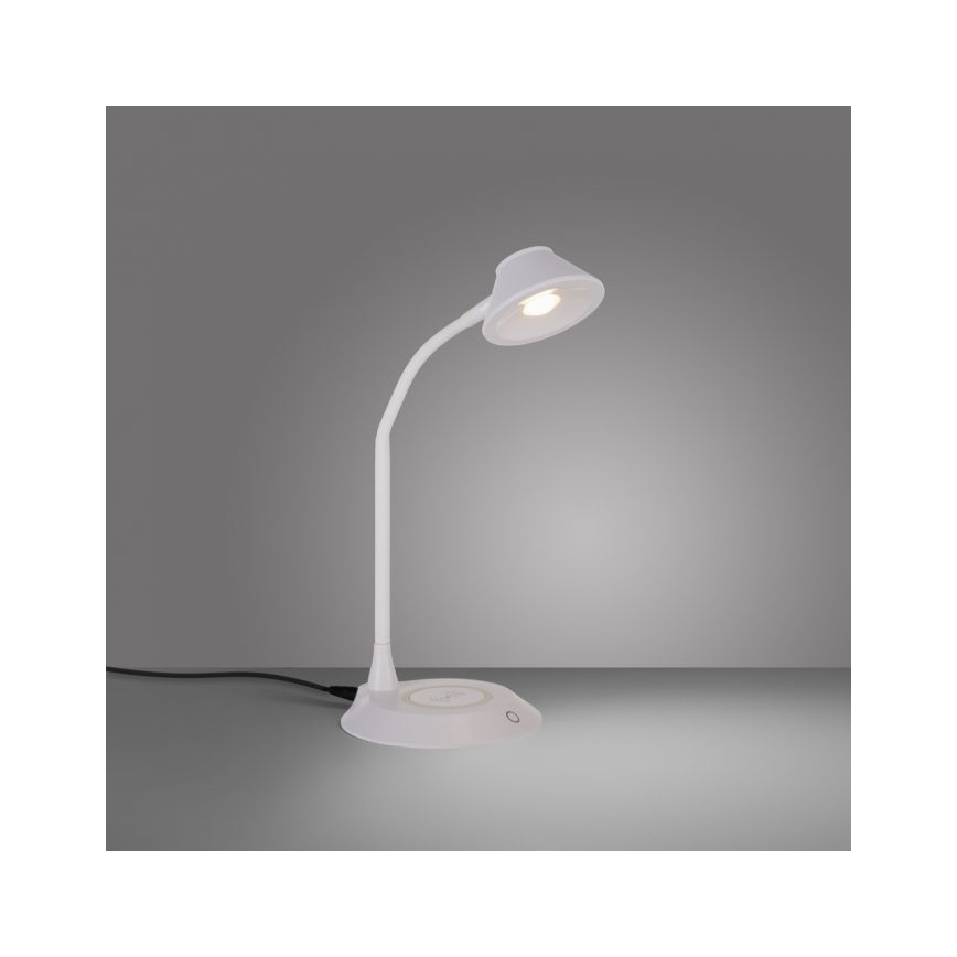 JUST LIGHT. 14414-16 - LED Stmívatelná flexibilní dotyková stolní lampa s bezdrátovým nabíjením PUCKI LED/4,5W/230V bílá