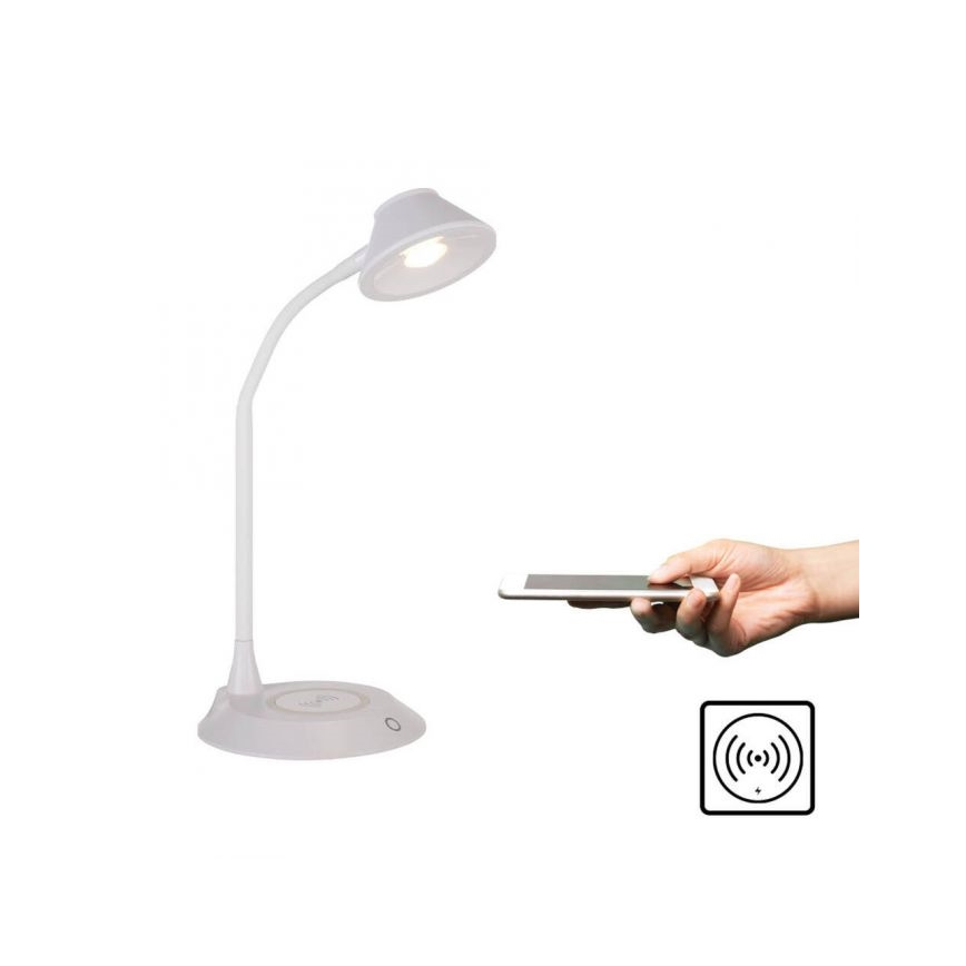 JUST LIGHT. 14414-16 - LED Stmívatelná flexibilní dotyková stolní lampa s bezdrátovým nabíjením PUCKI LED/4,5W/230V bílá
