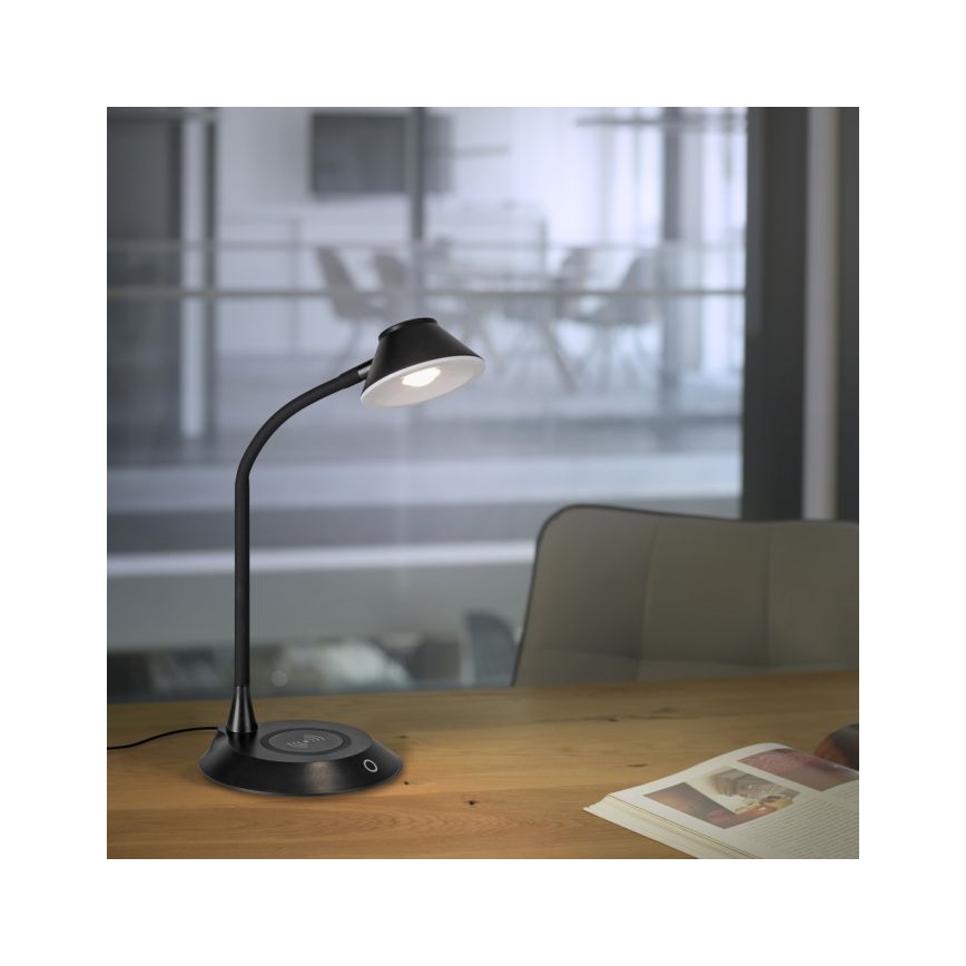 JUST LIGHT. 14414-18 - LED Stmívatelná flexibilní dotyková stolní lampa s bezdrátovým nabíjením PUCKI LED/4,5W/230V černá