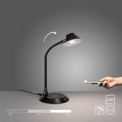 JUST LIGHT. 14414-18 - LED Stmívatelná flexibilní dotyková stolní lampa s bezdrátovým nabíjením PUCKI LED/4,5W/230V černá