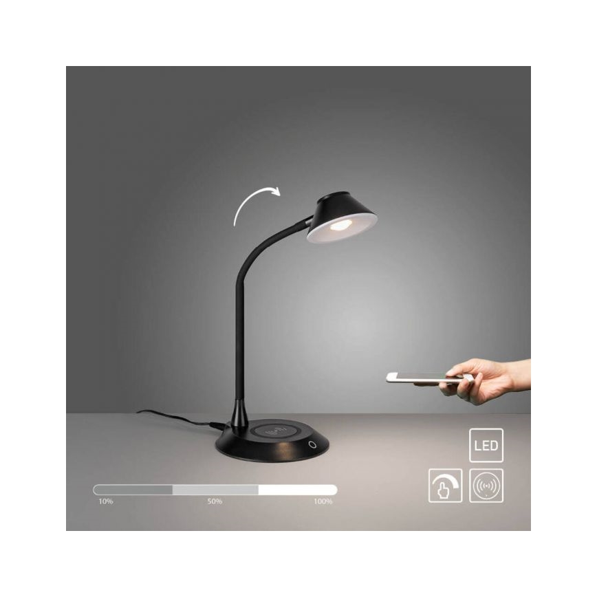 JUST LIGHT. 14414-18 - LED Stmívatelná flexibilní dotyková stolní lampa s bezdrátovým nabíjením PUCKI LED/4,5W/230V černá