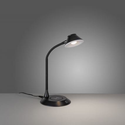JUST LIGHT. 14414-18 - LED Stmívatelná flexibilní dotyková stolní lampa s bezdrátovým nabíjením PUCKI LED/4,5W/230V černá