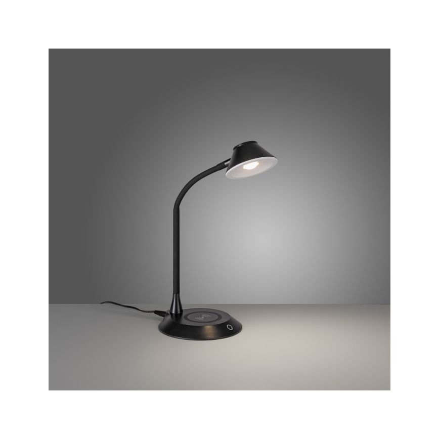 JUST LIGHT. 14414-18 - LED Stmívatelná flexibilní dotyková stolní lampa s bezdrátovým nabíjením PUCKI LED/4,5W/230V černá