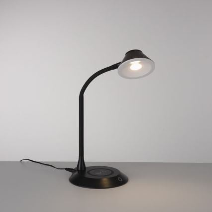 JUST LIGHT. 14414-18 - LED Stmívatelná flexibilní dotyková stolní lampa s bezdrátovým nabíjením PUCKI LED/4,5W/230V černá