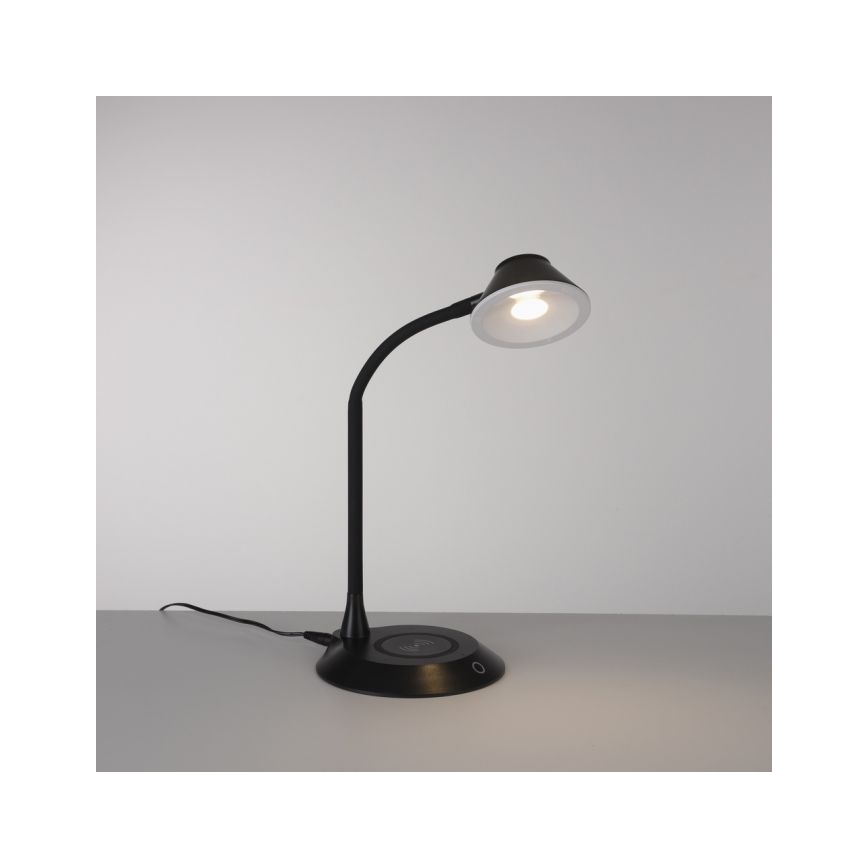 JUST LIGHT. 14414-18 - LED Stmívatelná flexibilní dotyková stolní lampa s bezdrátovým nabíjením PUCKI LED/4,5W/230V černá