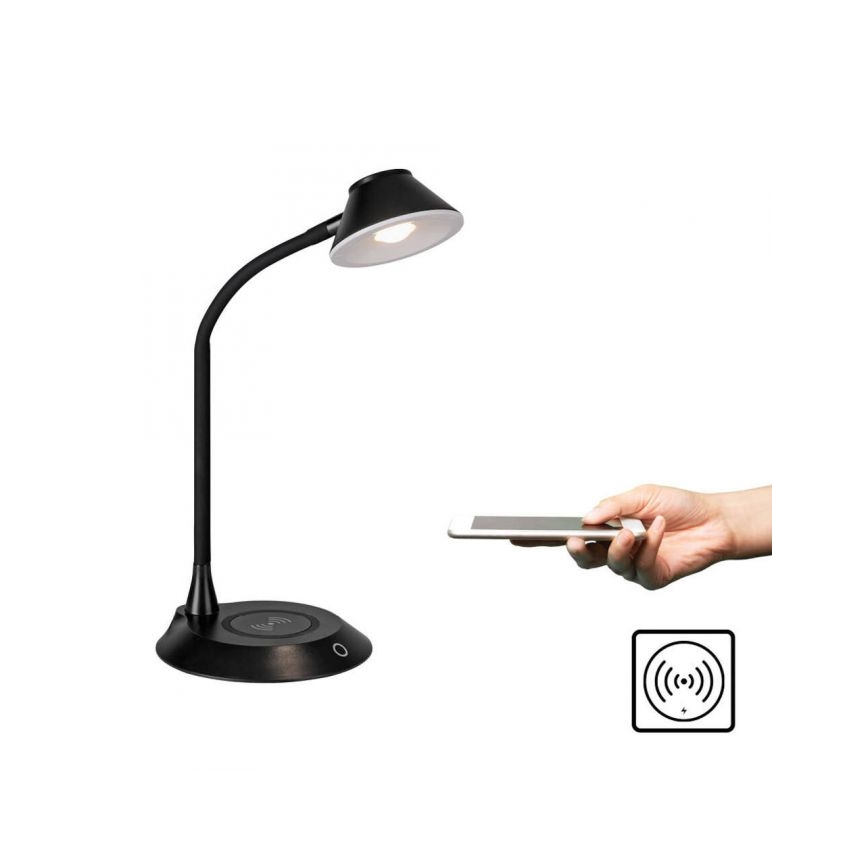 JUST LIGHT. 14414-18 - LED Stmívatelná flexibilní dotyková stolní lampa s bezdrátovým nabíjením PUCKI LED/4,5W/230V černá