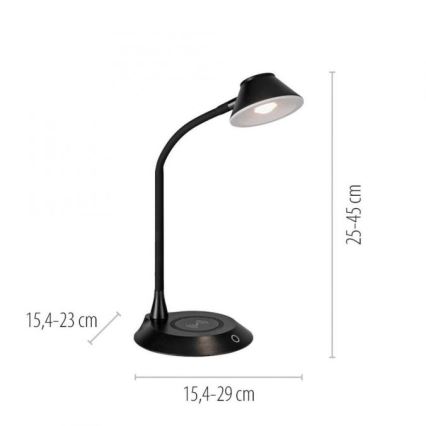 JUST LIGHT. 14414-18 - LED Stmívatelná flexibilní dotyková stolní lampa s bezdrátovým nabíjením PUCKI LED/4,5W/230V černá