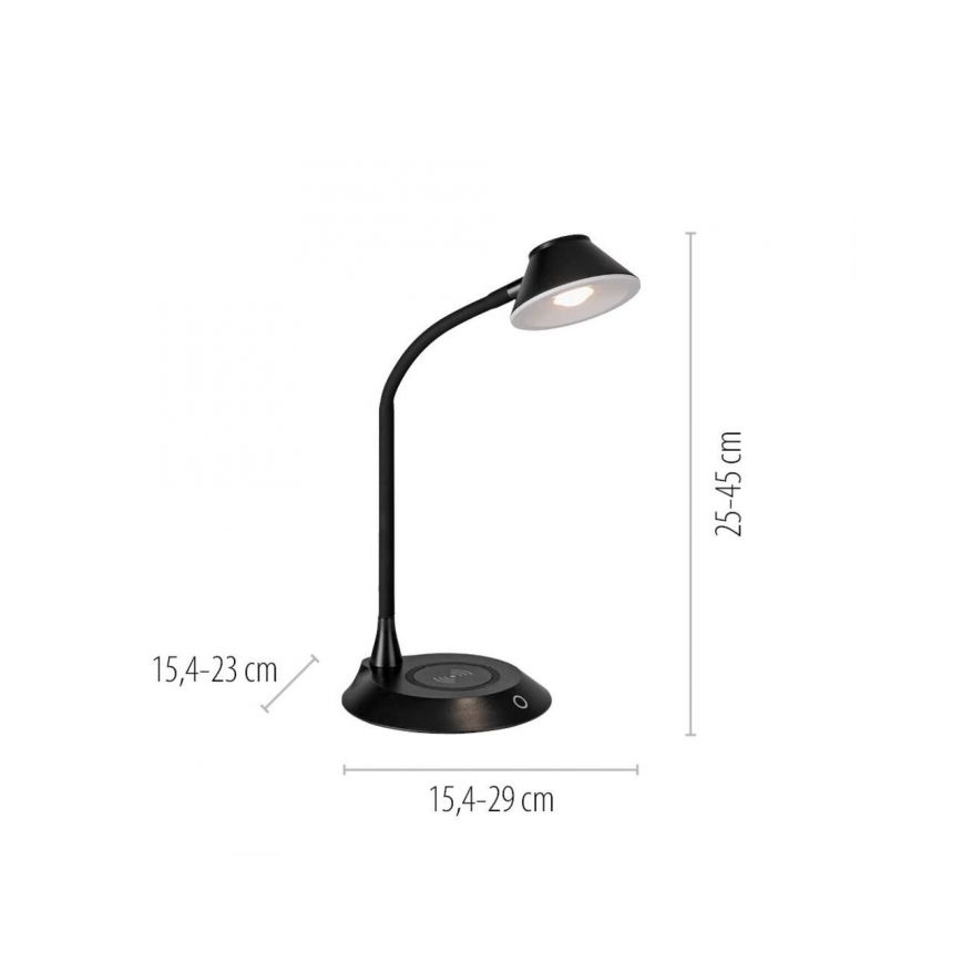 JUST LIGHT. 14414-18 - LED Stmívatelná flexibilní dotyková stolní lampa s bezdrátovým nabíjením PUCKI LED/4,5W/230V černá