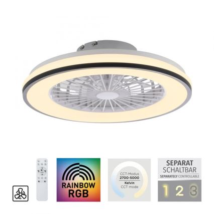 JUST LIGHT. 14447-18 - LED RGBW Stmívatelný stropní ventilátor se světlem LENO LED/44W/230V 3000-6500K pr. 48,6 cm bílá + dálkové ovládání