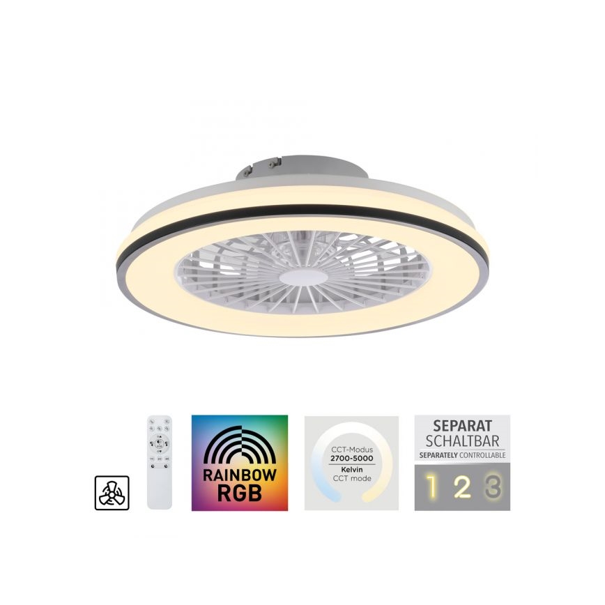 JUST LIGHT. 14447-18 - LED RGBW Stmívatelný stropní ventilátor se světlem LENO LED/44W/230V 3000-6500K pr. 48,6 cm bílá + dálkové ovládání