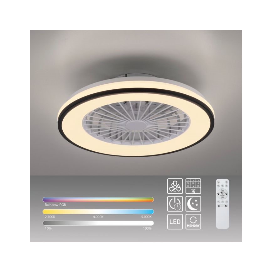 JUST LIGHT. 14447-18 - LED RGBW Stmívatelný stropní ventilátor se světlem LENO LED/44W/230V 3000-6500K pr. 48,6 cm bílá + dálkové ovládání