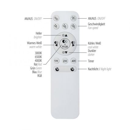 JUST LIGHT. 14447-18 - LED RGBW Stmívatelný stropní ventilátor se světlem LENO LED/44W/230V 3000-6500K pr. 48,6 cm bílá + dálkové ovládání
